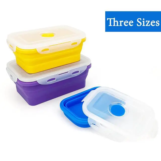 Alt view image 3 of 7 - Camping Travel Collapsible Food Storage Container with Lids, Stackable Silicone Storage Containers Meal Prep Containers with Ideal Portion 350ml-540ml-800ml, Microwave Safe,3Piece