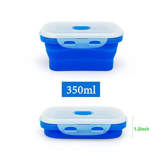 Alt view image 6 of 7 - Camping Travel Collapsible Food Storage Container with Lids, Stackable Silicone Storage Containers Meal Prep Containers with Ideal Portion 350ml-540ml-800ml, Microwave Safe,3Piece