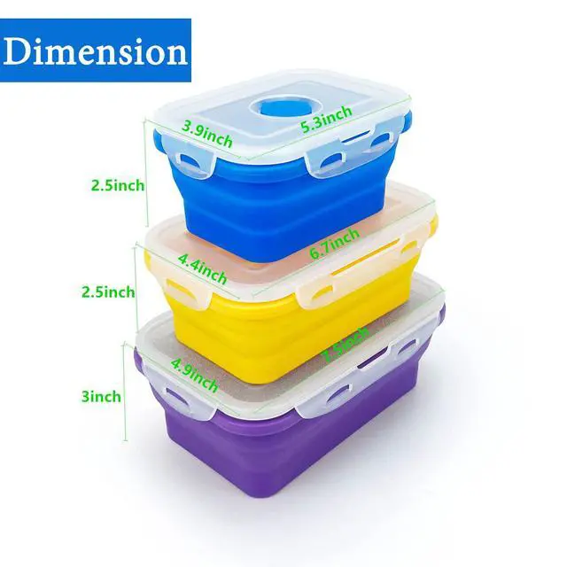 Alt view image 2 of 7 - Camping Travel Collapsible Food Storage Container with Lids, Stackable Silicone Storage Containers Meal Prep Containers with Ideal Portion 350ml-540ml-800ml, Microwave Safe,3Piece