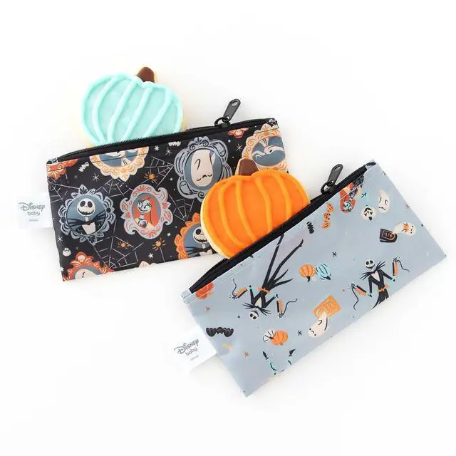 Alt view image 2 of 7 - Disney Reusable Snack Bags, for Kids School Lunch and for Adults Portion, Washable Fabric, Waterproof Cloth Zip Bag, Supplies Travel Pouch, Food-Safe Storage, 2-pk Nightmare Before Christmas