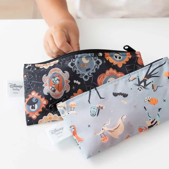 Alt view image 4 of 7 - Disney Reusable Snack Bags, for Kids School Lunch and for Adults Portion, Washable Fabric, Waterproof Cloth Zip Bag, Supplies Travel Pouch, Food-Safe Storage, 2-pk Nightmare Before Christmas