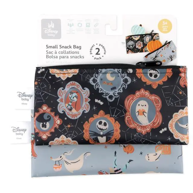 Alt view image 6 of 7 - Disney Reusable Snack Bags, for Kids School Lunch and for Adults Portion, Washable Fabric, Waterproof Cloth Zip Bag, Supplies Travel Pouch, Food-Safe Storage, 2-pk Nightmare Before Christmas