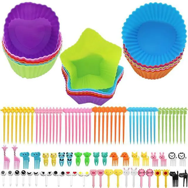 Main image of 108 PCS Silicone Bento Box Dividers Kit, Bento Box Accessories, 90pcs Food Picks and 18pcs Silicone Cupcake Liners for Bento, Snacks, Cupcakes, Party, Picnic