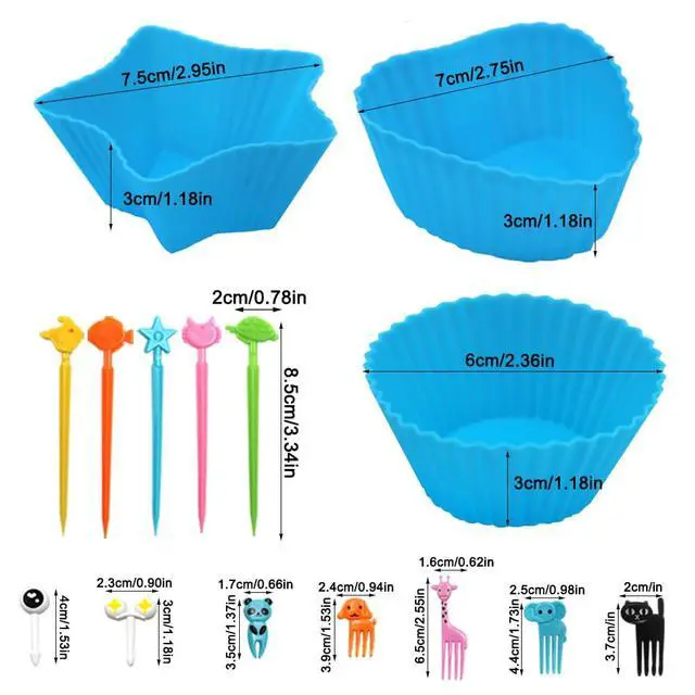 Alt view image 6 of 7 - 108 PCS Silicone Bento Box Dividers Kit, Bento Box Accessories, 90pcs Food Picks and 18pcs Silicone Cupcake Liners for Bento, Snacks, Cupcakes, Party, Picnic