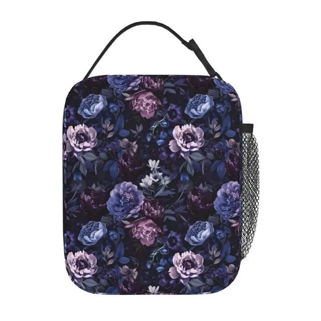 Alt view image 3 of 7 - Reusable Floral Lunch Box for Kids Girls Boys Women Adult, Insulated Cute Flower Lunch Bag,Polyester Cooler Handbags Case for School Picnic Work Travel Beach or Hiking (Purple and Blue)