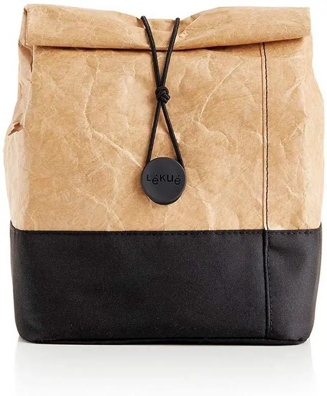 Alt view image 4 of 7 - Kraft To-Go Lunch Bag | Brown | 1 Gallon | Large Rolltop Reusable Meal Carrier with Room for Bottle & More | Kraft-Paper Style, Waterproof & Stain-Resistant, Insulated Lining