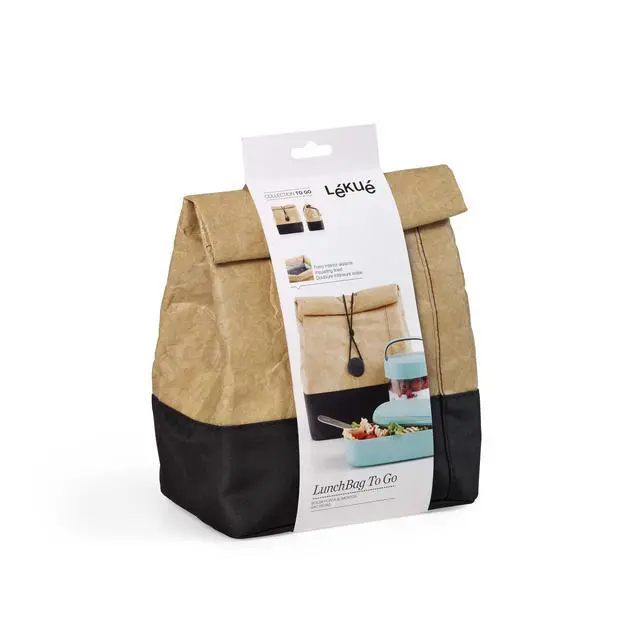 Alt view image 5 of 7 - Kraft To-Go Lunch Bag | Brown | 1 Gallon | Large Rolltop Reusable Meal Carrier with Room for Bottle & More | Kraft-Paper Style, Waterproof & Stain-Resistant, Insulated Lining