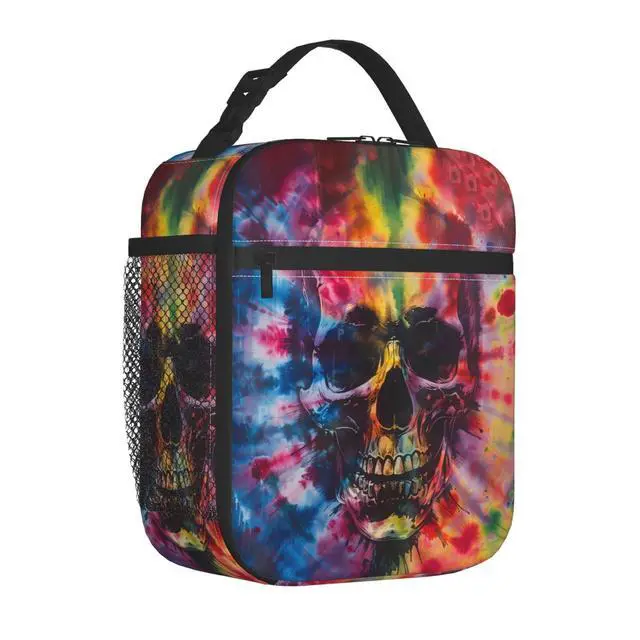 Alt view image 2 of 7 - Reusable Tie Dye Lunch Box for Kids Girls Boys Women Adult, Insulated Skull Lunch Bag,Polyester Cooler Abstract Handbags Case for School Picnic Work Travel Beach or Hiking (Colorful)