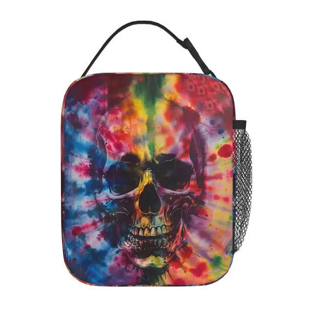 Alt view image 3 of 7 - Reusable Tie Dye Lunch Box for Kids Girls Boys Women Adult, Insulated Skull Lunch Bag,Polyester Cooler Abstract Handbags Case for School Picnic Work Travel Beach or Hiking (Colorful)