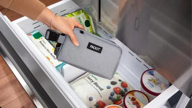 Alt view image 4 of 7 - Freezable Snack Box, Gray Fog, Built with EcoFreeze Technology, Collapsible, Reusable, Zip Closure with Buckle Handle, Designed For Work Snacks, Fresh Snacks On the Go, Adults, and All Ages