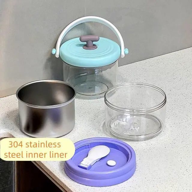 Alt view image 6 of 7 - 2-in-1 Soup Thermo for Hot Food Wide Mouth Insulated Food Jar Stainless Steel Soup for Hot & Cold With Handle Folding Spoon for Adults Insulated Steel Container (Bule-Yellow)