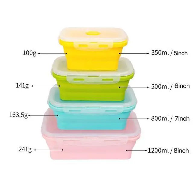Alt view image 2 of 6 - Collapsible Silicone Food Storage Container, Leftover Meal Box for Kitchen, Lunch Boxes with Clip-on Lid, Stackable, Space Saving, Dishwasher Safe, BPA Free