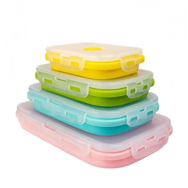 Main image of Collapsible Silicone Food Storage Container, Leftover Meal Box for Kitchen, Lunch Boxes with Clip-on Lid, Stackable, Space Saving, Dishwasher Safe, BPA Free