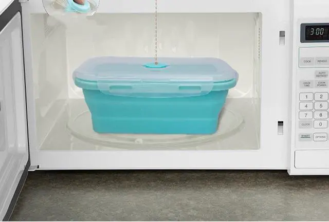 Alt view image 4 of 6 - Collapsible Silicone Food Storage Container, Leftover Meal Box for Kitchen, Lunch Boxes with Clip-on Lid, Stackable, Space Saving, Dishwasher Safe, BPA Free