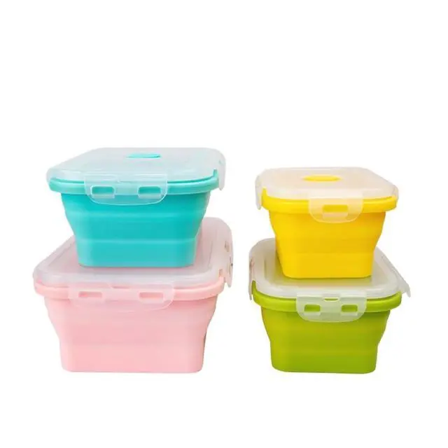 Alt view image 5 of 6 - Collapsible Silicone Food Storage Container, Leftover Meal Box for Kitchen, Lunch Boxes with Clip-on Lid, Stackable, Space Saving, Dishwasher Safe, BPA Free
