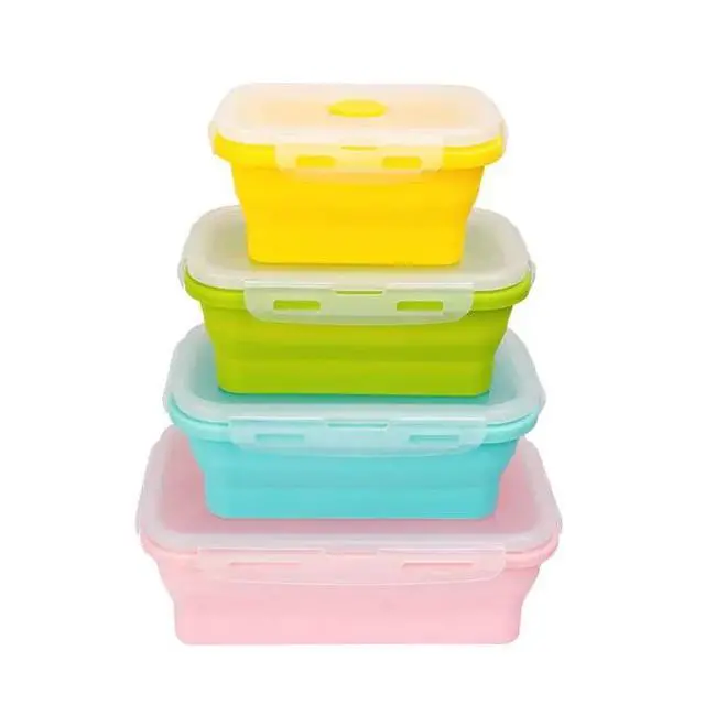 Alt view image 6 of 6 - Collapsible Silicone Food Storage Container, Leftover Meal Box for Kitchen, Lunch Boxes with Clip-on Lid, Stackable, Space Saving, Dishwasher Safe, BPA Free