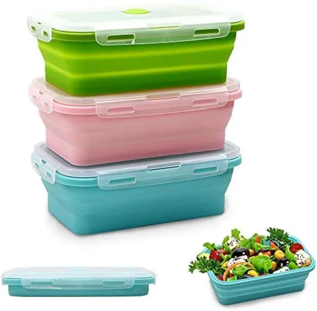 Main image of 40.5oz Silicone Collapsible Food Storage Containers with Lids, 3 Pack Set 1200ml Folding Large Meal Prep Lunch Containers, Microwave, Freezer and Dishwasher Safe