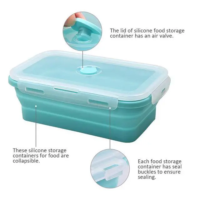 Alt view image 4 of 7 - 40.5oz Silicone Collapsible Food Storage Containers with Lids, 3 Pack Set 1200ml Folding Large Meal Prep Lunch Containers, Microwave, Freezer and Dishwasher Safe
