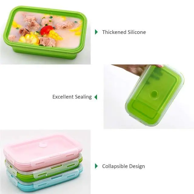 Alt view image 6 of 7 - 40.5oz Silicone Collapsible Food Storage Containers with Lids, 3 Pack Set 1200ml Folding Large Meal Prep Lunch Containers, Microwave, Freezer and Dishwasher Safe