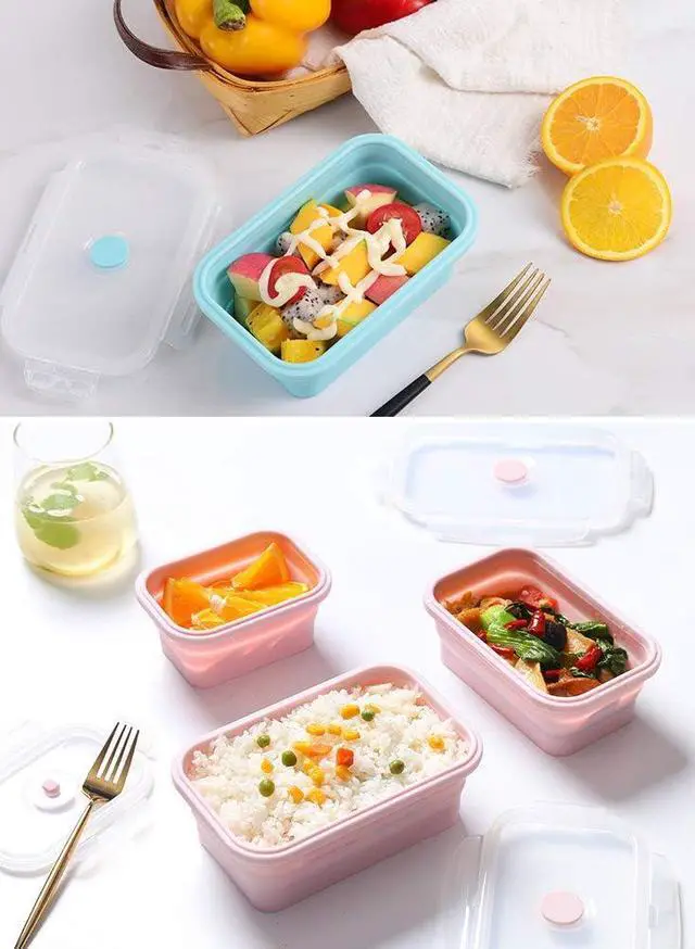 Alt view image 7 of 7 - 40.5oz Silicone Collapsible Food Storage Containers with Lids, 3 Pack Set 1200ml Folding Large Meal Prep Lunch Containers, Microwave, Freezer and Dishwasher Safe
