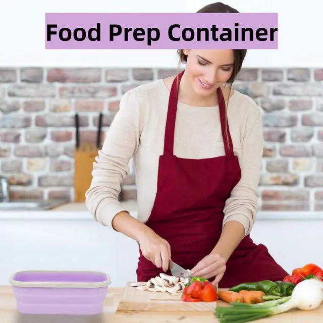 Alt view image 7 of 7 - Collapsible Silicone Lunch Box with Lid and Spork, Leakproof Foldable Bento Box for Meal Prep, Travel, Camping, Microwave and Dishwasher Safe, 8.1 x 5.1 x 2.8 inches, Purple