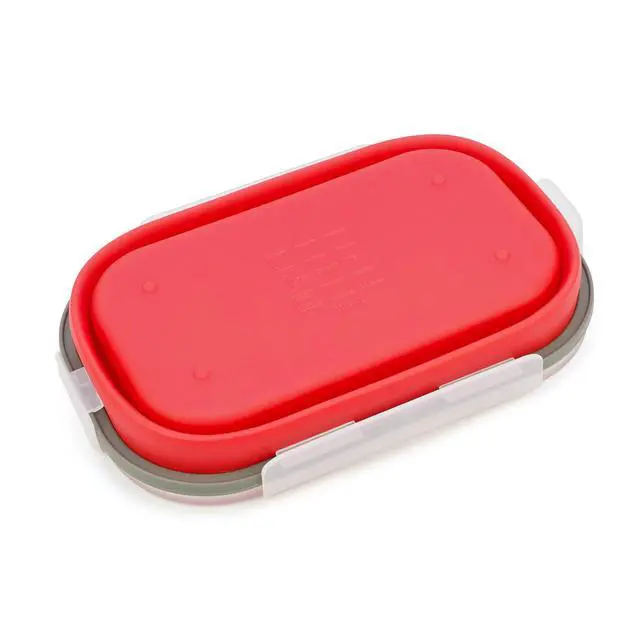 Alt view image 4 of 7 - 1000ml Collapsible Bento Lunch Box - Silicone Food Storage Container, Foldable Food Container with 2-in-1 Spoon Spork and Airtight Lid, Microwave Safe, Red