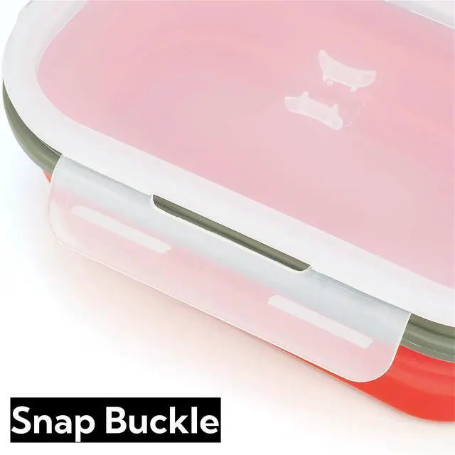 Alt view image 5 of 7 - 1000ml Collapsible Bento Lunch Box - Silicone Food Storage Container, Foldable Food Container with 2-in-1 Spoon Spork and Airtight Lid, Microwave Safe, Red