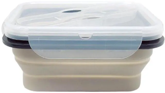 Main image of - Reusable Foldable Take Out Lunch Bento Box Microwave & Dishwasher Safe BPA Free Non Toxic Non Stick - Beige