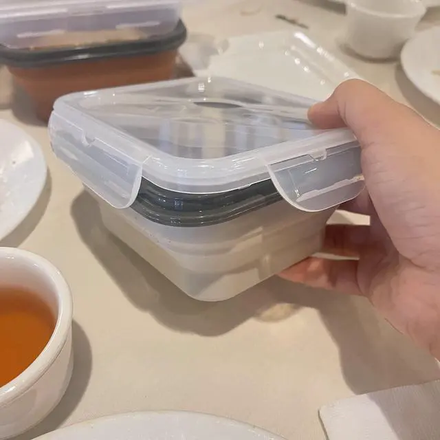 Alt view image 4 of 7 - - Reusable Foldable Take Out Lunch Bento Box Microwave & Dishwasher Safe BPA Free Non Toxic Non Stick - Beige