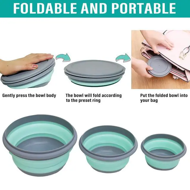 Alt view image 3 of 7 - Collapsible Bowls, 3pcs Food Grade Silicone Camping Bowl Salad Bowl with lids, Portable Expandable Lunch Box Food Storage Container for Camping Travel and Picnic,Blue
