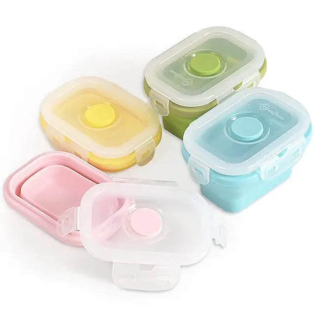 Main image of Collapsible Silicone Food Storage Container, Portion Control Container with Clip-on Lid, Stackable, Space Saving, Microwave/Fridge/Freezer/Dishwasher Safe, 5 Oz, Pack of 4