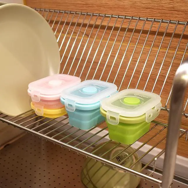 Alt view image 2 of 6 - Collapsible Silicone Food Storage Container, Portion Control Container with Clip-on Lid, Stackable, Space Saving, Microwave/Fridge/Freezer/Dishwasher Safe, 5 Oz, Pack of 4