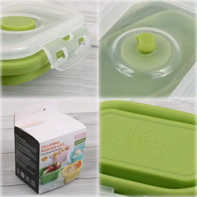 Alt view image 4 of 6 - Collapsible Silicone Food Storage Container, Portion Control Container with Clip-on Lid, Stackable, Space Saving, Microwave/Fridge/Freezer/Dishwasher Safe, 5 Oz, Pack of 4