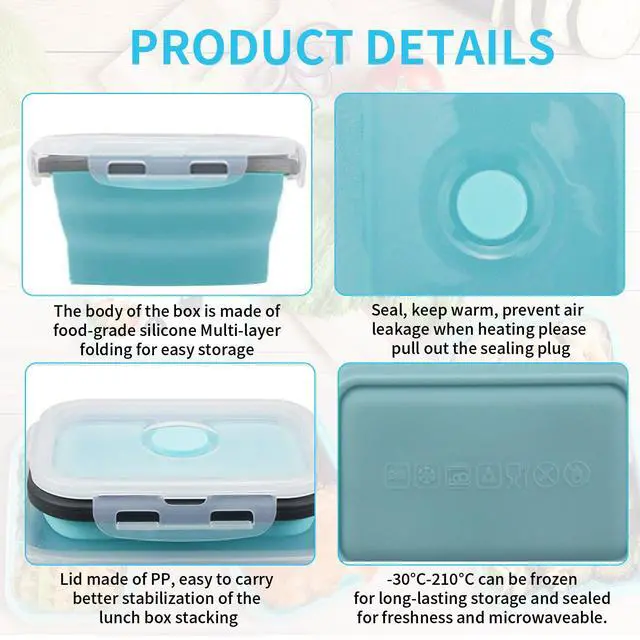 Alt view image 5 of 7 - 2 Pcs Collapsible Food Storage Containers with Lids and Vent, Silicone Food Storage Containers, Microwave Freezer Dishwasher Safe