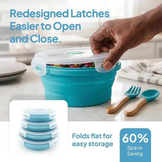 Alt view image 6 of 7 - Collapsible Silicone Food Storage Containers with Lids, Set of 4 Sizes (12/17/27/40oz), Leakproof Collapsible Lunch Box, Microwave Freezer Dishwasher Safe, Space Saving for Camping RV Travel