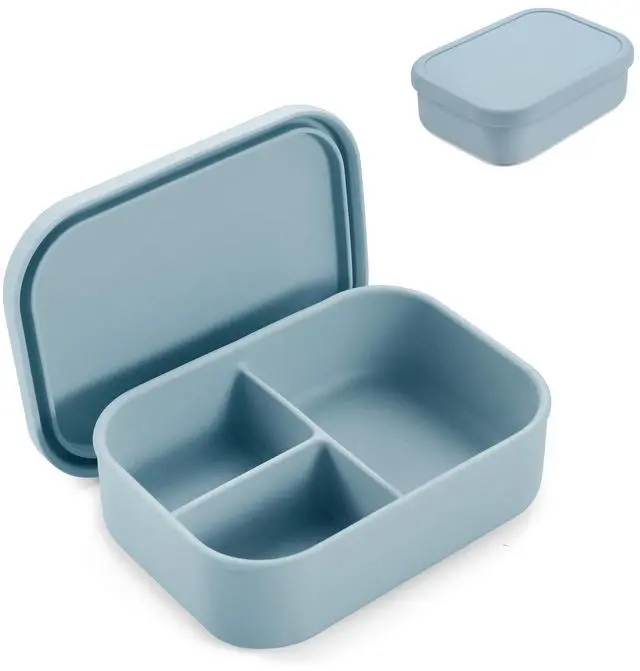 Main image of 3-Compartment Silicone Bento Box - BPA-Free Food-Grade Meal Prep Container - Durable & Easy-Open Portable Lunch Box for Work, Travel & Picnic, Blue