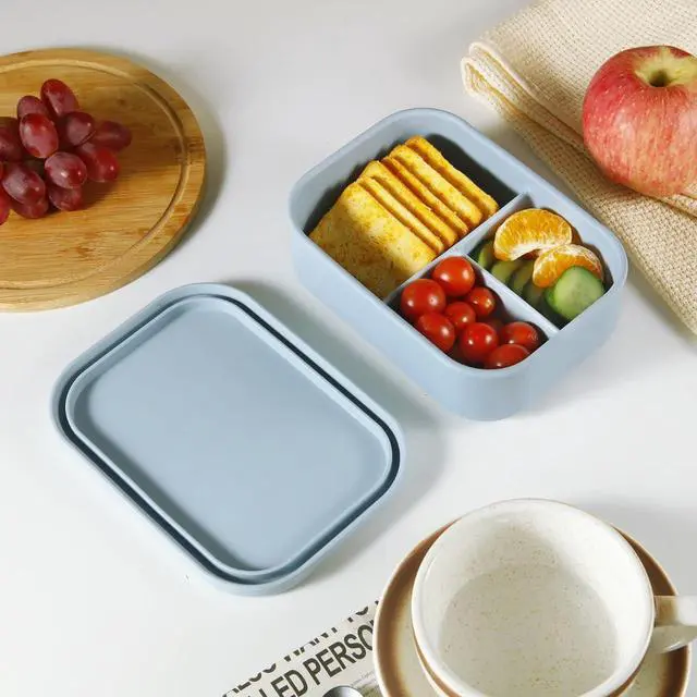 Alt view image 2 of 7 - 3-Compartment Silicone Bento Box - BPA-Free Food-Grade Meal Prep Container - Durable & Easy-Open Portable Lunch Box for Work, Travel & Picnic, Blue