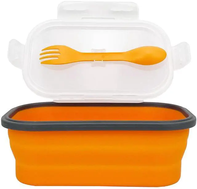 Main image of Silicone Lunch Container Bento Box, Collapsible Food Storage Containers with Airtight Lids and 2in1 Fork, Reusable Food Containers for Travel,Camping and RV, Food Grade 1000ml Microwave Container
