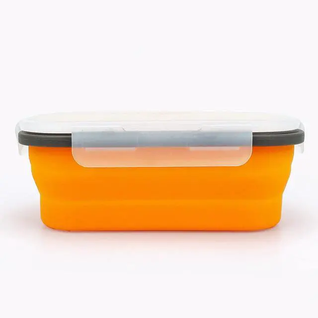 Alt view image 3 of 7 - Silicone Lunch Container Bento Box, Collapsible Food Storage Containers with Airtight Lids and 2in1 Fork, Reusable Food Containers for Travel,Camping and RV, Food Grade 1000ml Microwave Container