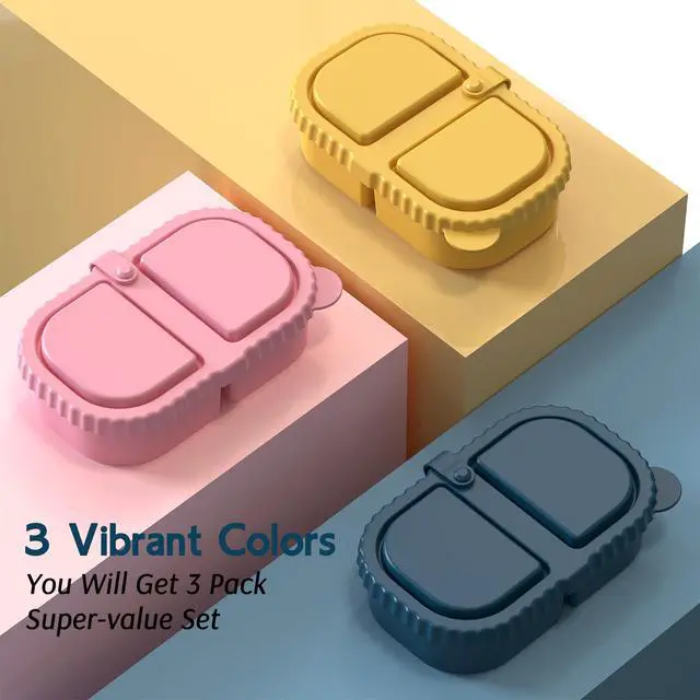 Alt view image 2 of 6 - 3 Pack Reusable Silicone Snack Containers with Lids, 2 Compartment Leakproof Food Storage Containers, BPA-Free Portable Snack Boxes for Lunch, School, Adults