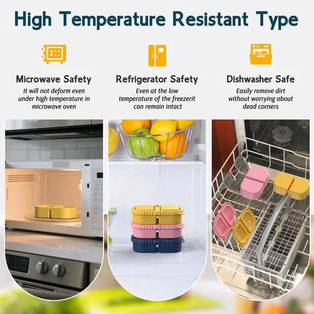 Alt view image 5 of 6 - 3 Pack Reusable Silicone Snack Containers with Lids, 2 Compartment Leakproof Food Storage Containers, BPA-Free Portable Snack Boxes for Lunch, School, Adults