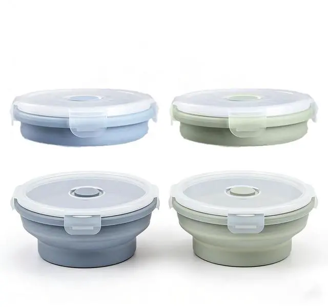 Main image of Silicone Collapsible Food Storage Containers-Prep/Storage Bowls with Lids Set of 2 Round Silicone Lunch Containers Microwave and Freezer Food Containers (550ML,Green Blue)