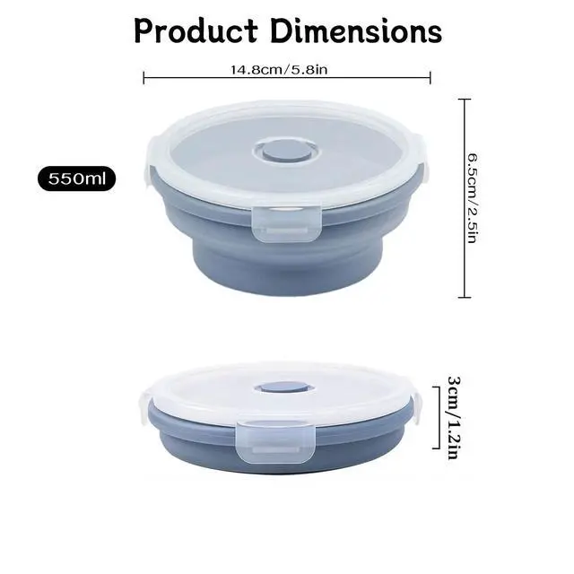 Alt view image 2 of 6 - Silicone Collapsible Food Storage Containers-Prep/Storage Bowls with Lids Set of 2 Round Silicone Lunch Containers Microwave and Freezer Food Containers (550ML,Green Blue)