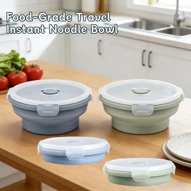 Alt view image 4 of 6 - Silicone Collapsible Food Storage Containers-Prep/Storage Bowls with Lids Set of 2 Round Silicone Lunch Containers Microwave and Freezer Food Containers (550ML,Green Blue)