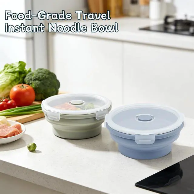 Alt view image 6 of 6 - Silicone Collapsible Food Storage Containers-Prep/Storage Bowls with Lids Set of 2 Round Silicone Lunch Containers Microwave and Freezer Food Containers (550ML,Green Blue)