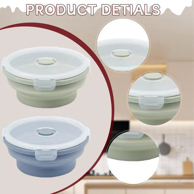 Alt view image 3 of 6 - Silicone Collapsible Food Storage Containers-Prep/Storage Bowls with Lids Set of 2 Round Silicone Lunch Containers Microwave and Freezer Food Containers (550ML,Green Blue)