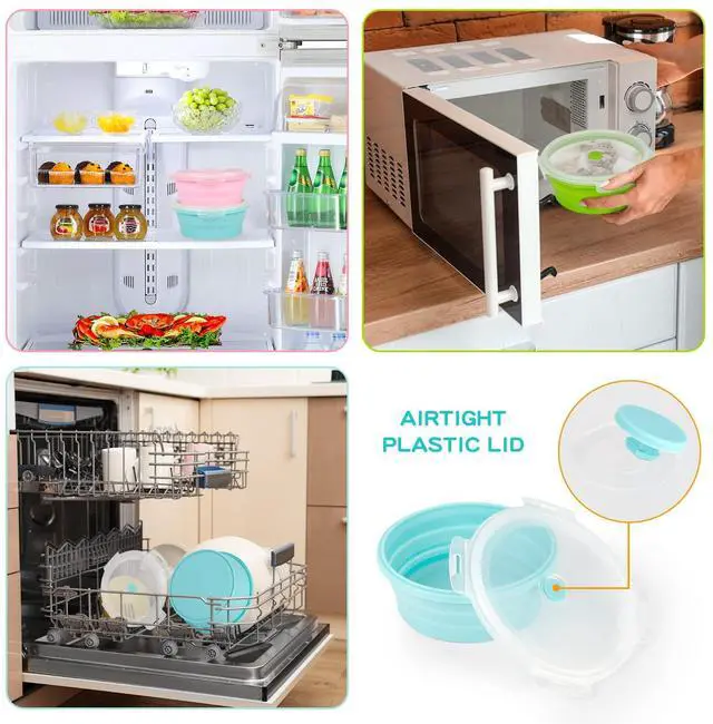 Alt view image 3 of 6 - 3Pack Collapsible Food Storage Containers with Lid 17OZ Foldable Bowl for Microwave Freezer Dishwasher Safe 500ml
