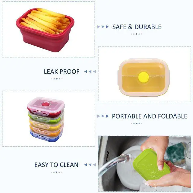 Alt view image 4 of 7 - 5 Pack Collapsible Silicone Food Storage Containers with Leak-Resistant Lids, 12 oz Small Foldable Snack Box Bento Box, For Kitchen, Office, Camping, Travel, BPA Free