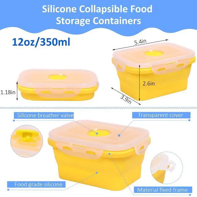Alt view image 3 of 7 - 5 Pack Collapsible Silicone Food Storage Containers with Leak-Resistant Lids, 12 oz Small Foldable Snack Box Bento Box, For Kitchen, Office, Camping, Travel, BPA Free