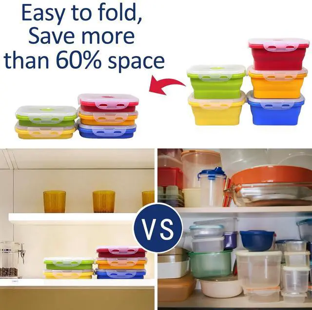 Alt view image 7 of 7 - 5 Pack Collapsible Silicone Food Storage Containers with Leak-Resistant Lids, 12 oz Small Foldable Snack Box Bento Box, For Kitchen, Office, Camping, Travel, BPA Free